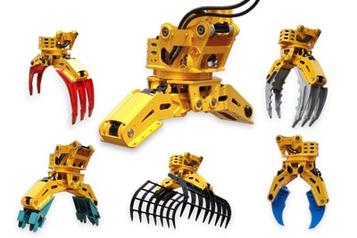 Multifunctional hydraulic rotating grapple for excavators with replaceable claws